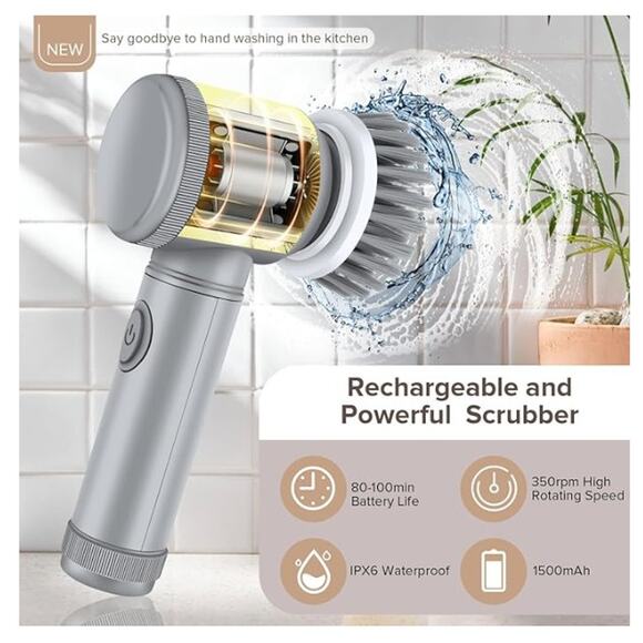 Electric Cleaning Brush Scrubber with 6 Replaceable Heads - Picture 4 of 7